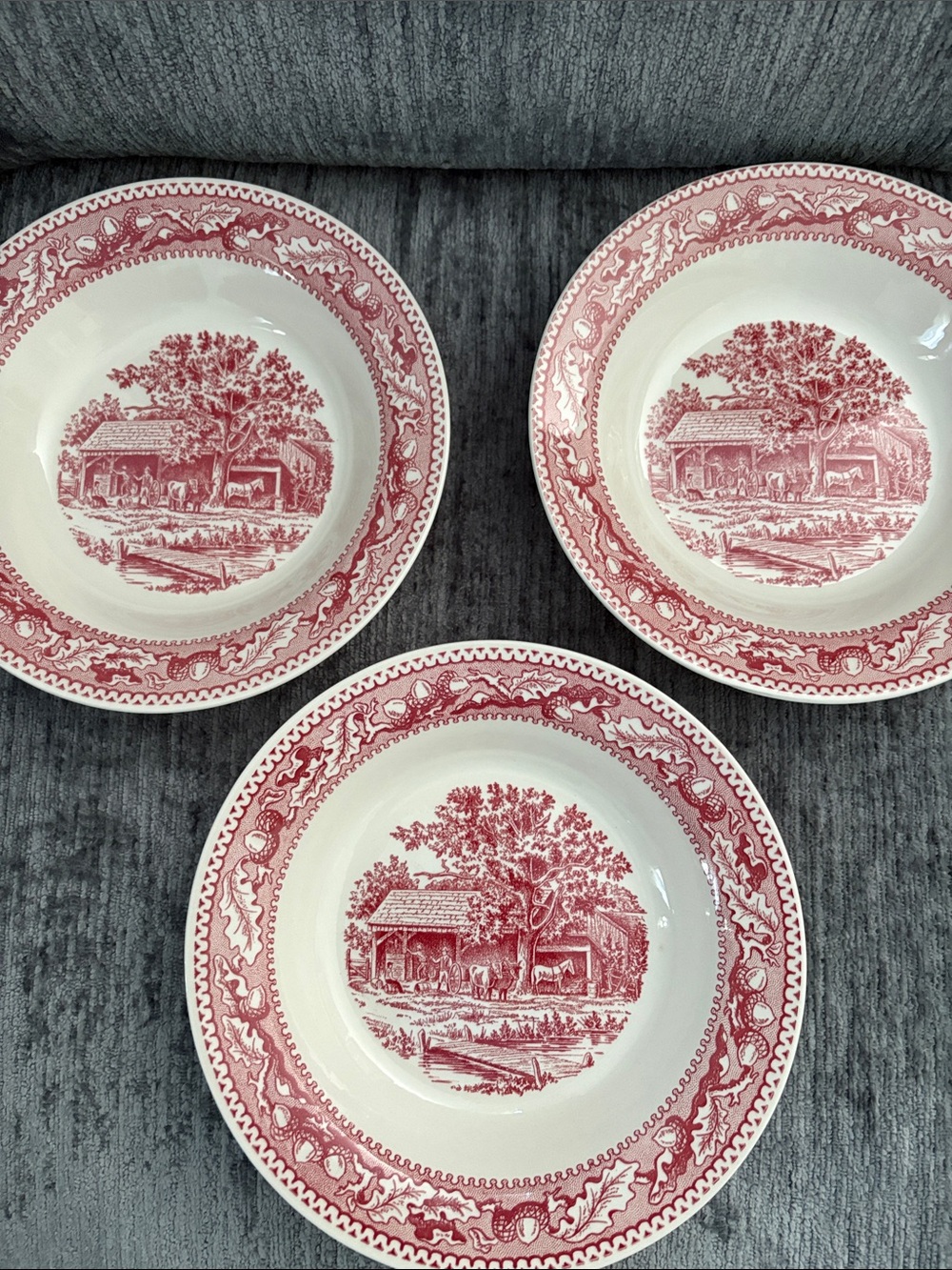 Red Transferware Soup Bowls - Classic Farmhouse Design